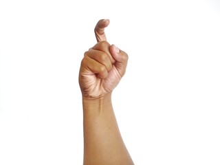 Deaf alphabet letter X by hand. Letter 'X' in sign language, isolated on a white background. Hand...