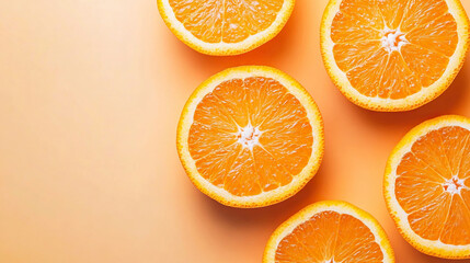 orange slices on colored background with space for text or product with tropical vibes