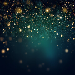 Fototapeta premium festive abstract background with shimmering gold and green particles and twinkling lights and boke