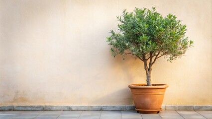potted olive tree decorating house wall with natural light