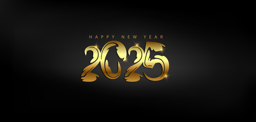 Vibrant gold Happy New Year 2025 displayed on a black background embodying the excitement of the upcoming year