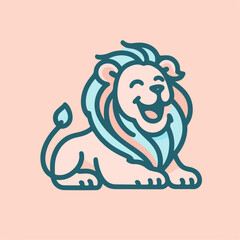 Cute doodle laughing lion character isolated for prints such as t-shirt, mug, logo, sticker, etc.