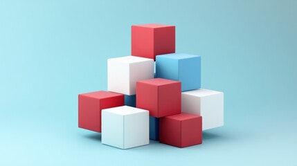 Abstract Stack of Colorful Cubes on a Blue Background