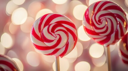 A close-up of red and white swirled lollipops evokes a sense of joy, their colors vividly contrasting with the softly blurred background that enhances their sweetness