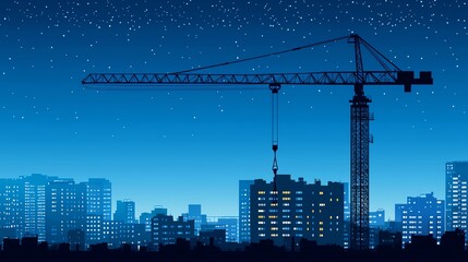Obraz premium Construction site at night with a crane