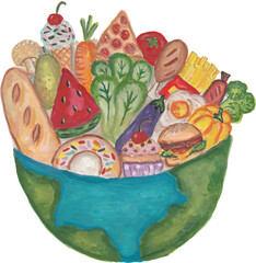 World food day hand drawn illustration clipart vector with isolated white background