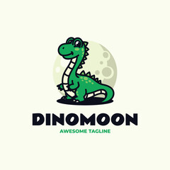 Vector Logo Illustration Dinomoon Mascot Cartoon Style