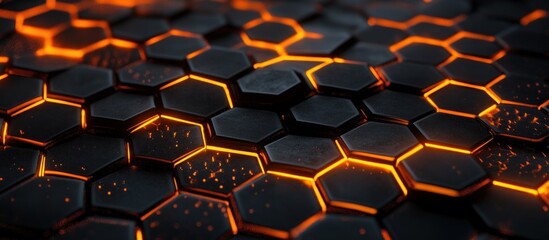 Abstract Orange Glowing Hexagon Pattern