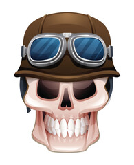 Skull with retro motorcycle helmet. Vector cartoon illustration isolated on white background