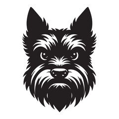 Scottish Terrier Dog Face Clipart Design - Dog Head Logo - Scottish Terrier Vector illustration in black and white