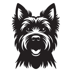 Scottish Terrier Dog Face Clipart Design - Dog Head Logo - Scottish Terrier Vector illustration in black and white