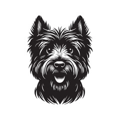 Scottish Terrier Dog Face Clipart Design - Dog Head Logo - Scottish Terrier Vector illustration in black and white