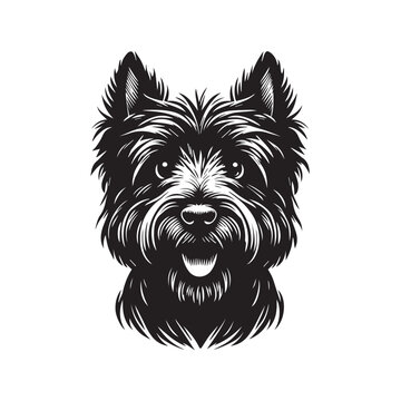 recommend clip art: Scottish Terrier Dog Face Clipart Design - Dog Head Logo - Scottish Terrier Vector illustration in black and white