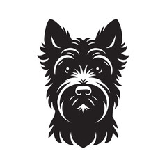 Scottish Terrier Dog Face Clipart Design - Dog Head Logo - Scottish Terrier Vector illustration in black and white