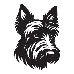 Scottish Terrier Dog Face Clipart Design - Dog Head Logo - Scottish Terrier Vector illustration in black and white