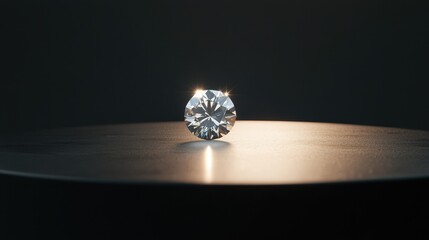 A solitaire diamond gemstone glowing on a minimalistic backdrop, showcasing its timeless beauty.