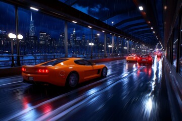 Fototapeta premium A hyper-realistic view of an urban metropolis at night, where every window, streetlamp, and car is captured in vivid detail, showing the vibrant energy of the city.