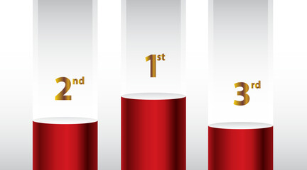 1st 2nd 3rd Place Red color podium with green background Illustration