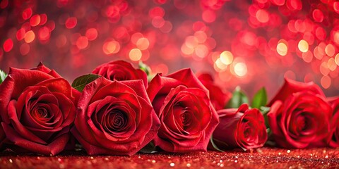 Red roses isolated on blurred red background