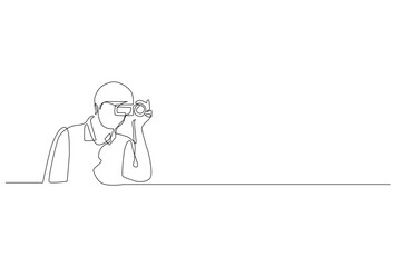 continuous one line drawing of videographer.one line drawing recording video.single line vector illustration.isolated white background