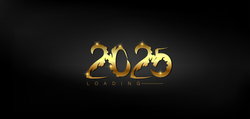 Vibrant gold Happy New Year 2025 displayed on a black background embodying the excitement of the upcoming year