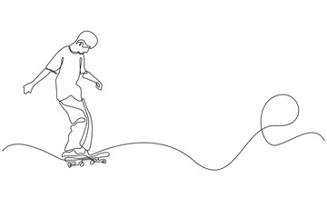 continuous line skateboard athlete.single line vector skateboard athlete.skateboarding i park one line drawing © vionaembun42