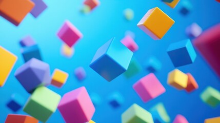 Obraz premium Abstract Colorful Cubes Floating in Blue
