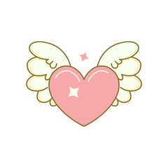 Cute Lovely Flying Love Heart Pink Angel Feather Wings in Heaven Sky