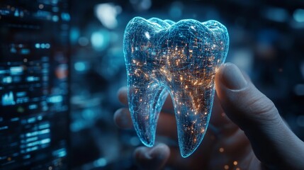 Futuristic Digital Tooth in a High-Tech Environment Generative AI