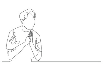 continuous line of man with polite gesture.polite man bowing and giving greeting with hand in vector one line drawing