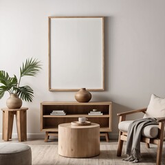 Obraz premium Frame mockup in living room with Scandinavian interior background, mockup frame design, frame mockup