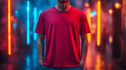 Obraz premium Burgundy Red T-Shirt with Creative Lighting