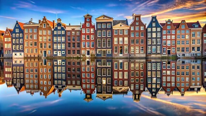 Fototapeta premium Reflection of houses in Amsterdam on water