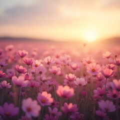 Pink pastel-toned cosmos flower garden background. Generative ai