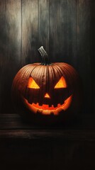 Obraz premium Carved halloween pumpkin glowing in the dark