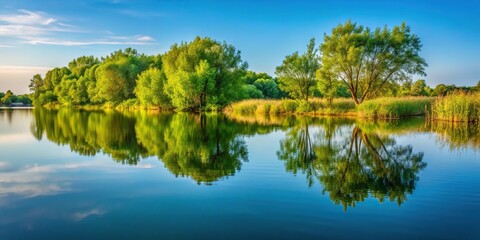 Reflections of vegetation in calm water