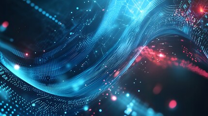 Obraz premium Abstract Digital Network with Glowing Blue and Red Lines and Dots