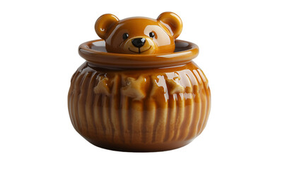 A brown bear-shaped jar with a lid, designed for storage, featuring a charming and whimsical appearance.