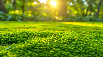 Naklejka premium Bokeh Sunlight Dancing Over Mossy Ground