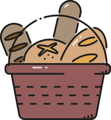 Basket of bread line icon