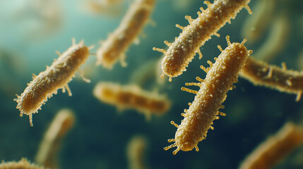 Fototapeta premium Bacteria in motion under a microscope showcasing intricate structures and patterns
