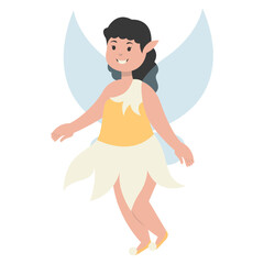 Happy Little Lady Fairy Character. Vector Illustration in Cartoon Style.