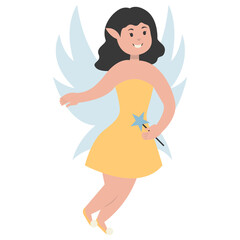 Happy Little Lady Fairy Character. Vector Illustration in Cartoon Style.