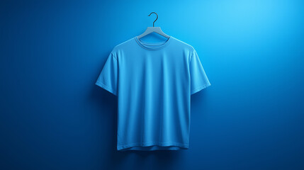 Light Blue T-Shirt on Hanger with Gradient Blue Background