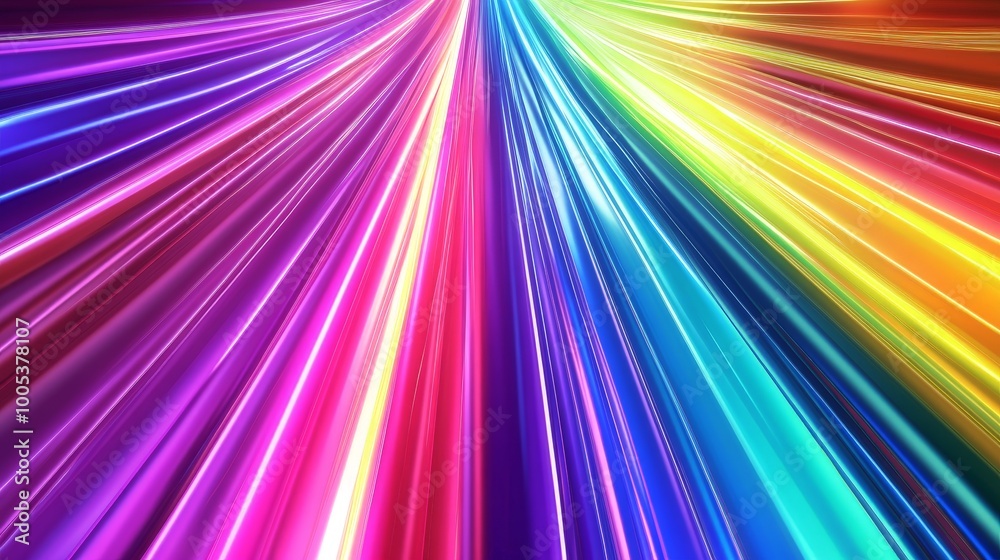 Poster abstract 3d background with a dynamic spectrum of bright colors, featuring neon rays and glowing lin