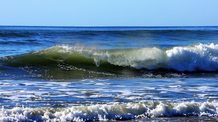 Ocean pure blue turquoise water texture with foam and waves