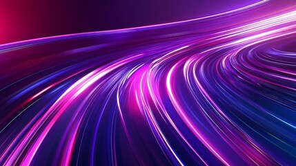 Abstract 3D background with a panoramic neon design, showcasing bright purple, violet, and pink lines illuminated by ultraviolet light