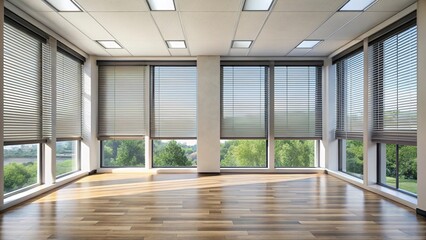 Fototapeta premium Roller blinds on modern windows with leading lines