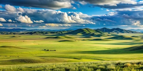 Obraz premium Rolling grasslands silhouette Mongolian steppes