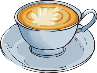 Illustration of a blue cappuccino coffee cup. Vector illustration